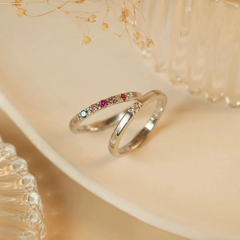 Birthstone Ring for Mom- Birth Stone Ring Stackable Rings - 925 Sterling Silver Minimalist Ring - Custom Family Birthstone Ring Mom Gift