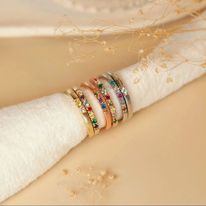 Birthstone Ring for Mom- Birth Stone Ring Stackable Rings - 925 Sterling Silver Minimalist Ring - Custom Family Birthstone Ring Mom Gift