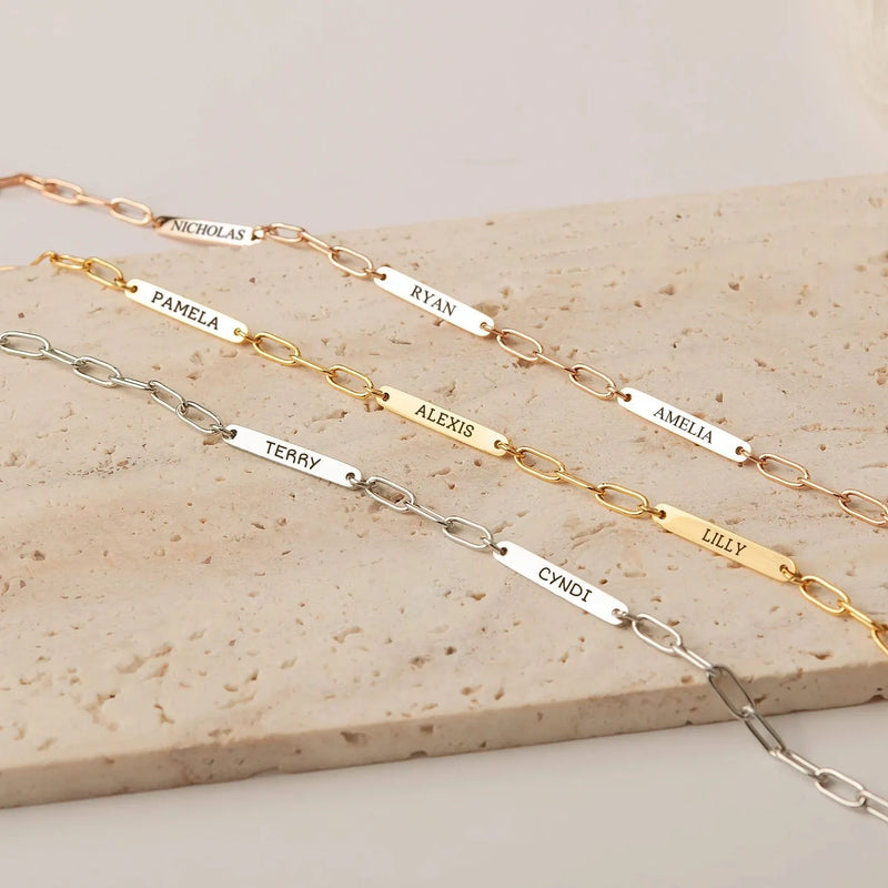 Mom Necklace with Kids Name - Paperclip Chain Necklace - Personalized Jewelry Gifts for Mom - Multiple Name Bar Necklace Mothers Day Gifts