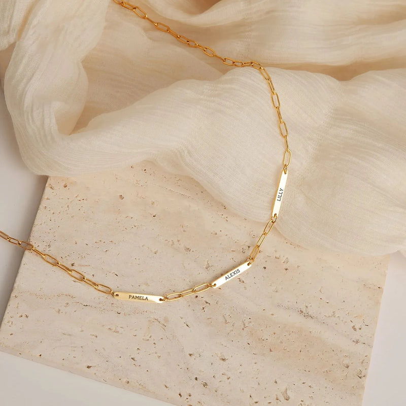 Mom Necklace with Kids Name - Paperclip Chain Necklace - Personalized Jewelry Gifts for Mom - Multiple Name Bar Necklace Mothers Day Gifts