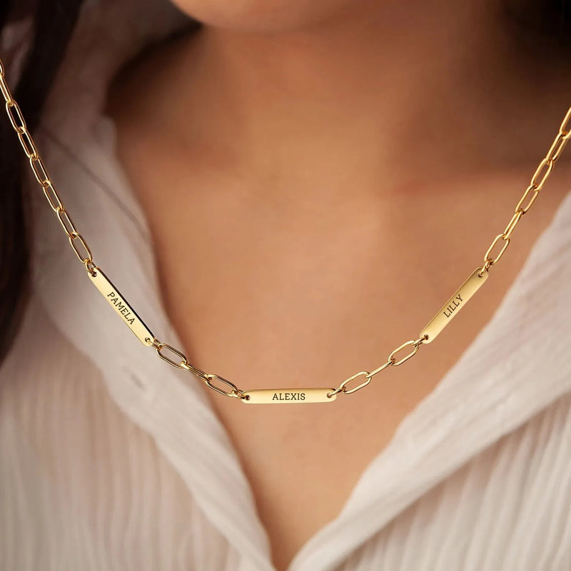 Mom Necklace with Kids Name - Paperclip Chain Necklace - Personalized Jewelry Gifts for Mom - Multiple Name Bar Necklace Mothers Day Gifts