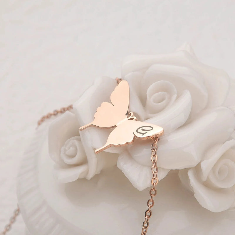 Butterfly Necklace - Engraved Initial Butterfly Necklace Personalized - Butterfly Necklace Handmade Jewelry For Women Mom Gift