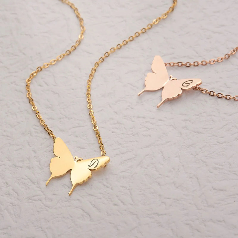 Butterfly Necklace - Engraved Initial Butterfly Necklace Personalized - Butterfly Necklace Handmade Jewelry For Women Mom Gift