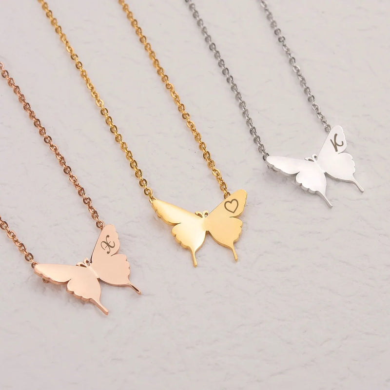 Butterfly Necklace - Engraved Initial Butterfly Necklace Personalized - Butterfly Necklace Handmade Jewelry For Women Mom Gift