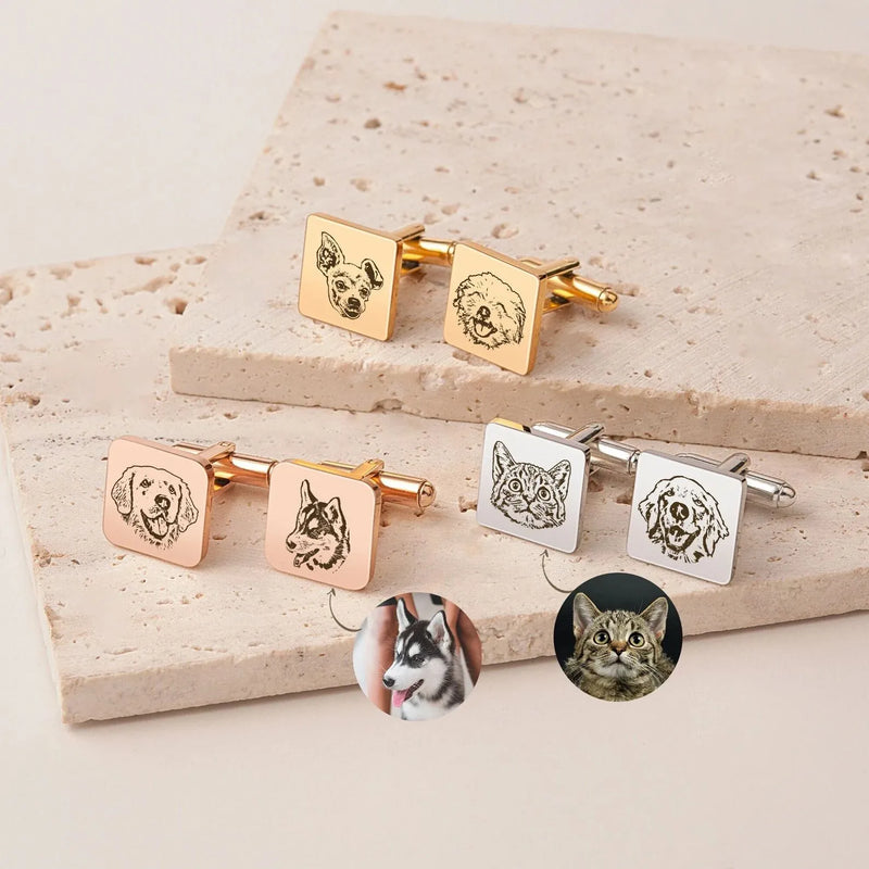 Dog Cuff Links - Custom Cufflinks Pet - Pet Portrait Cufflinks - Mens Cufflinks Square - Personalized Gift For Him Pet Cufflinks