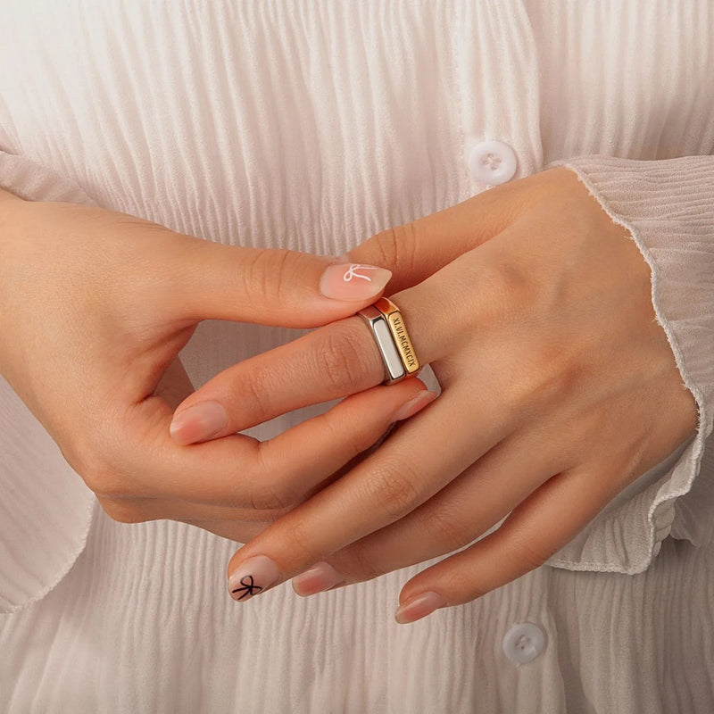 Boyfriend Gift - Horizontal Bar Ring - Custom Ring - Roman Numeral Ring - Date Ring Custom Word Ring - Anniversary Gift for Her, Him