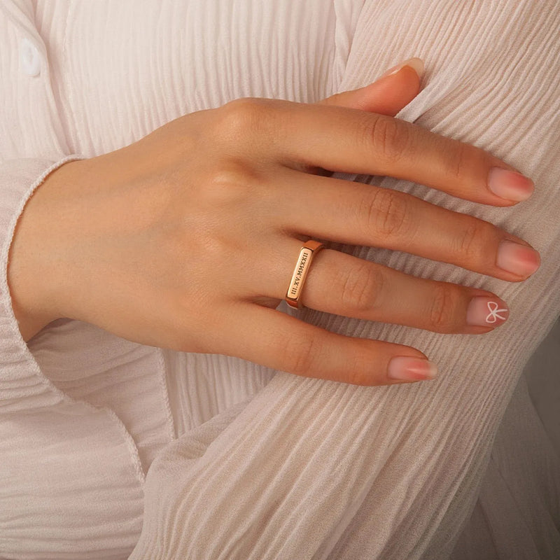 Boyfriend Gift - Horizontal Bar Ring - Custom Ring - Roman Numeral Ring - Date Ring Custom Word Ring - Anniversary Gift for Her, Him