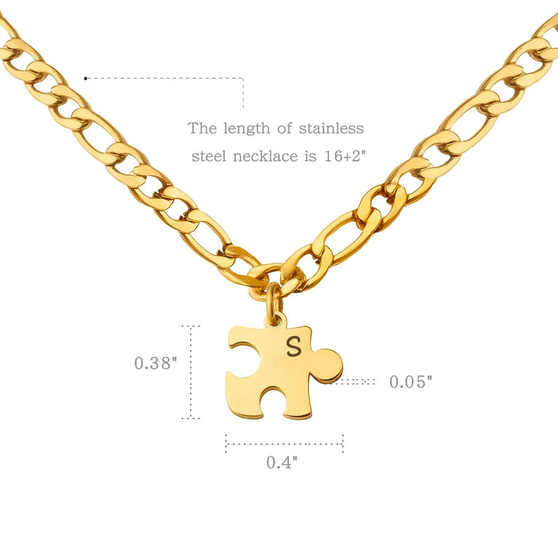 Couple Necklace - Puzzle Piece Necklace Men -Personalized Couple Necklace - Couple Necklace Engraved Initial - Couples Gift