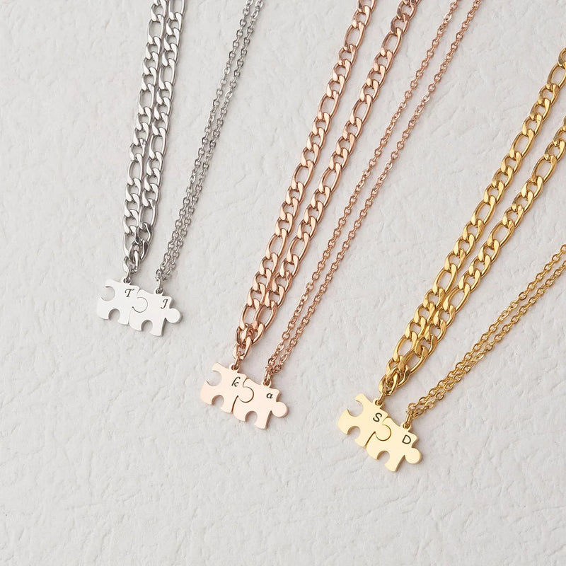Couple Necklace - Puzzle Piece Necklace Men -Personalized Couple Necklace - Couple Necklace Engraved Initial - Couples Gift
