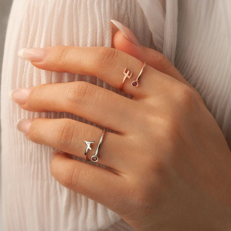 Ring for Women - Personalized Initial Birthstone Ring - Tiny Letter Ring - Dainty Initial Ring in Rose Gold, Gold, Sterling Silver