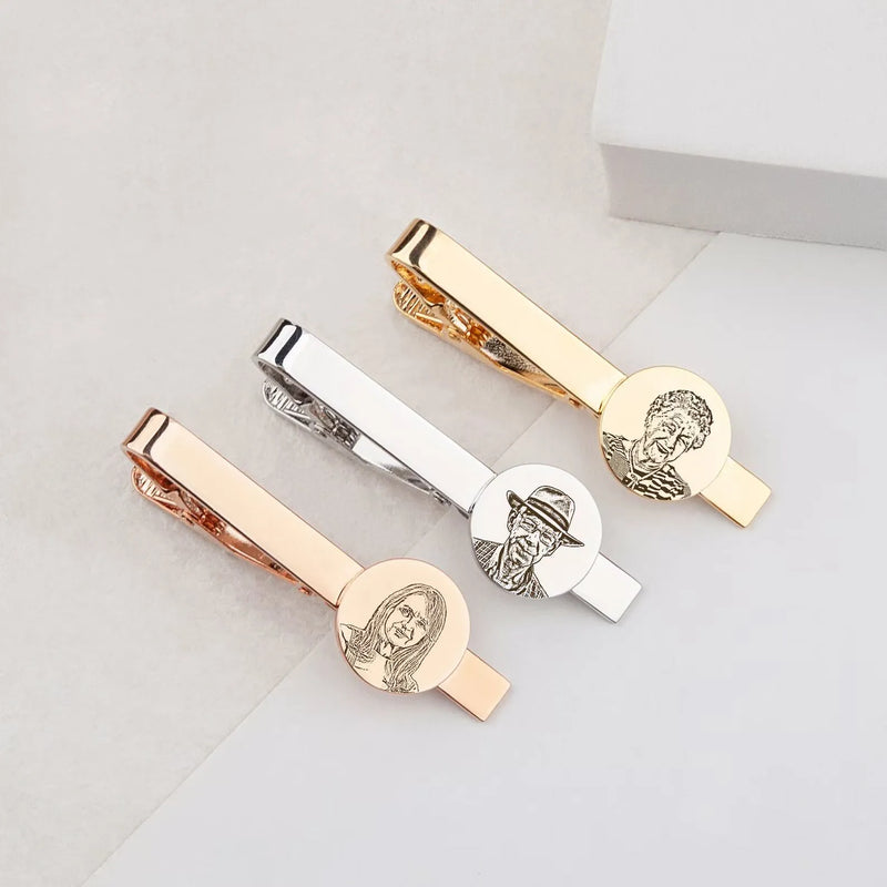 Groom Gift - Tie Clip Personalized - Engraved Tie Clip - Custom Photo Tie Bar - Memorial Tie Clip Gift For Groom From Bride