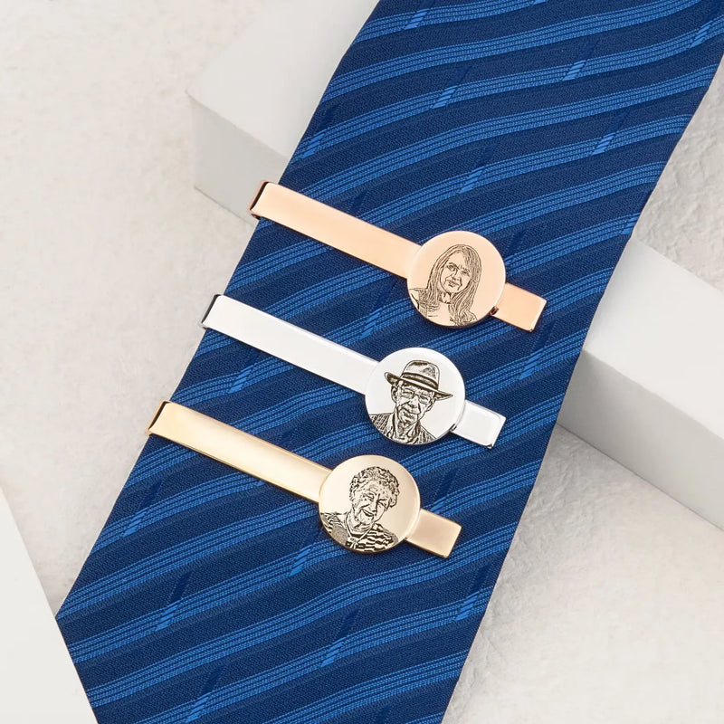 Groom Gift - Tie Clip Personalized - Engraved Tie Clip - Custom Photo Tie Bar - Memorial Tie Clip Gift For Groom From Bride