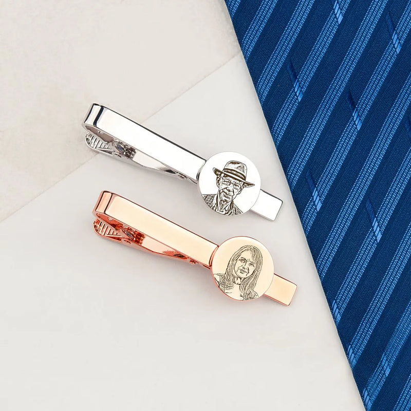 Groom Gift - Tie Clip Personalized - Engraved Tie Clip - Custom Photo Tie Bar - Memorial Tie Clip Gift For Groom From Bride