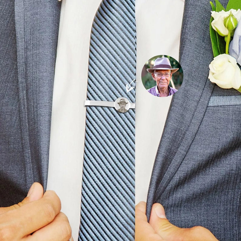 Groom Gift - Tie Clip Personalized - Engraved Tie Clip - Custom Photo Tie Bar - Memorial Tie Clip Gift For Groom From Bride