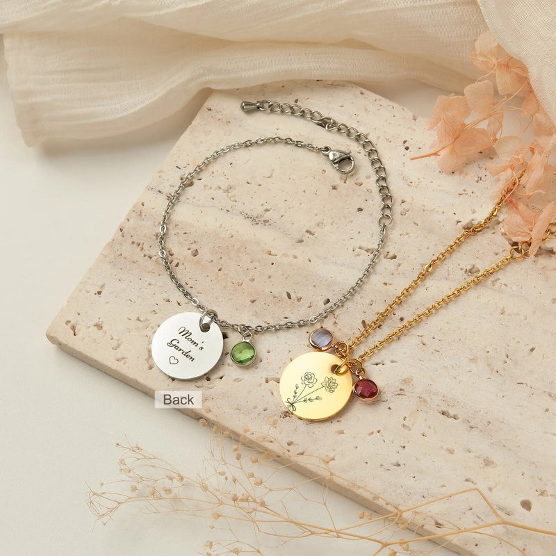 Mothers Day Gifts for Mom - Combined Birth Flower Bracelet - Personalized Bracelet 5 Birth Flowers - Mom Bracelet - Bouquet Flower Bracelet