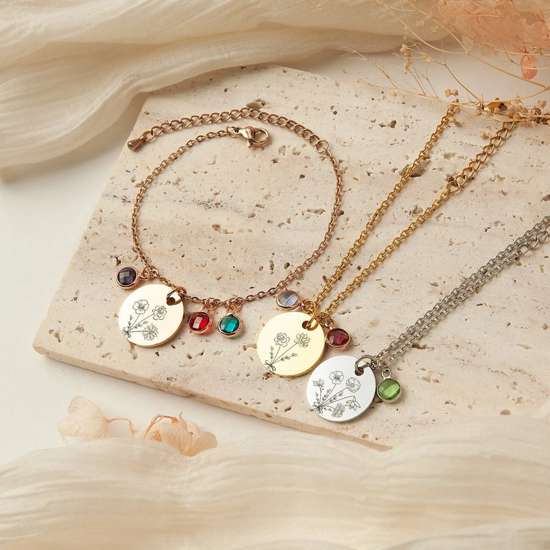 Mothers Day Gifts for Mom - Combined Birth Flower Bracelet - Personalized Bracelet 5 Birth Flowers - Mom Bracelet - Bouquet Flower Bracelet