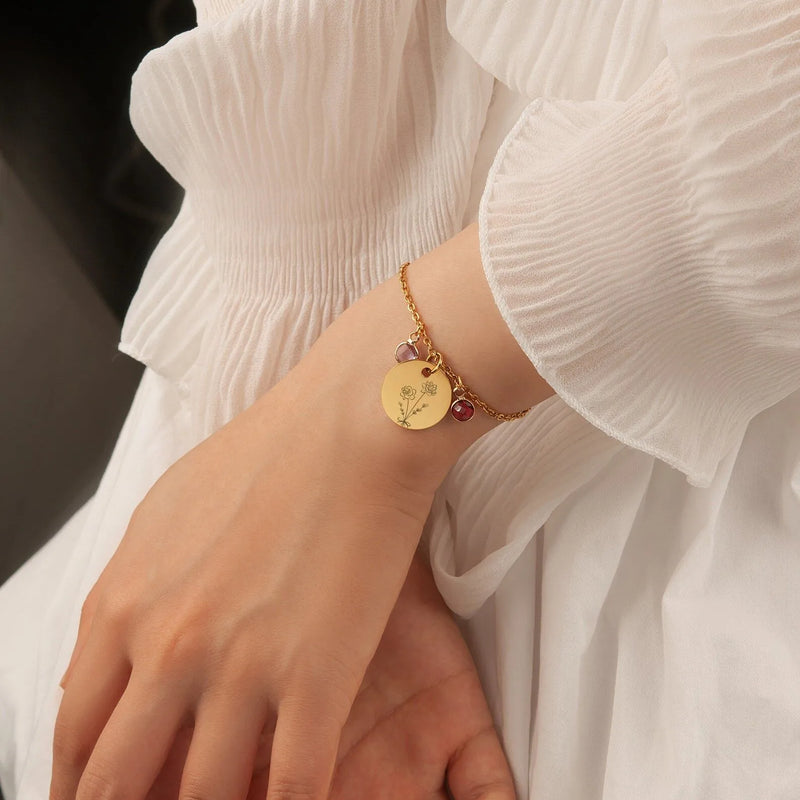 Mothers Day Gifts for Mom - Combined Birth Flower Bracelet - Personalized Bracelet 5 Birth Flowers - Mom Bracelet - Bouquet Flower Bracelet