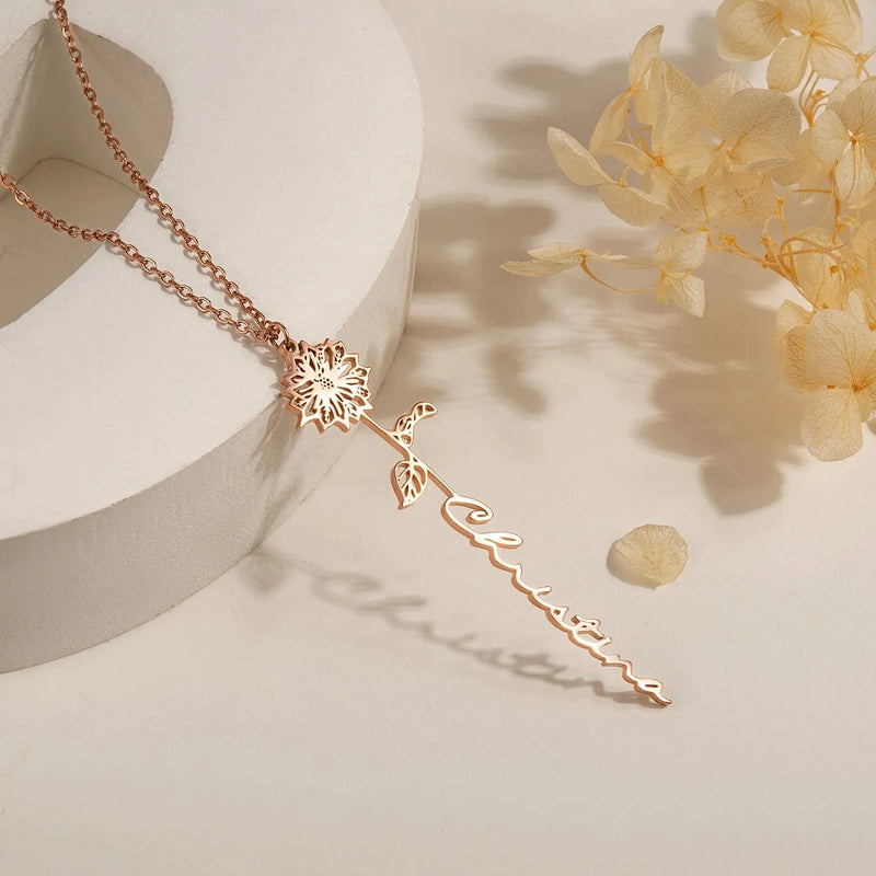 Personalized Name Necklace with Birth Flower - Mothers Day Necklace - Birth Flower Necklace with Name - Necklace for Women New Mom Gift