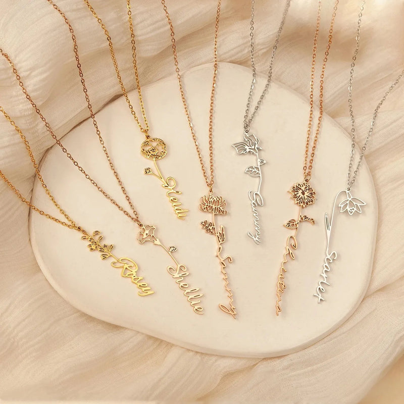 Personalized Name Necklace with Birth Flower - Mothers Day Necklace - Birth Flower Necklace with Name - Necklace for Women New Mom Gift