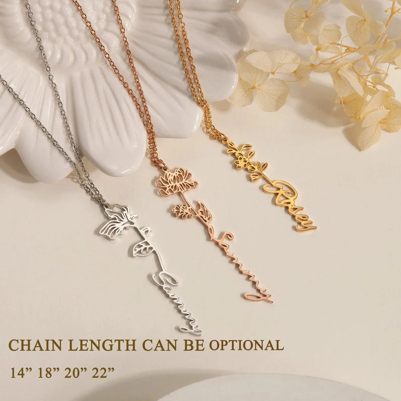 Personalized Name Necklace with Birth Flower - Mothers Day Necklace - Birth Flower Necklace with Name - Necklace for Women New Mom Gift