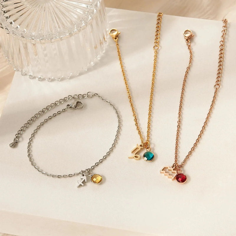 Best Friend Gift • Zodiac Bracelet Gold • Personalized Birthstone Bracelet Zodiac Constellation • Pisces Bracelet • Aquarius Jewelry