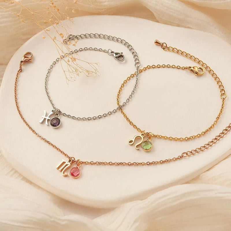 Best Friend Gift • Zodiac Bracelet Gold • Personalized Birthstone Bracelet Zodiac Constellation • Pisces Bracelet • Aquarius Jewelry