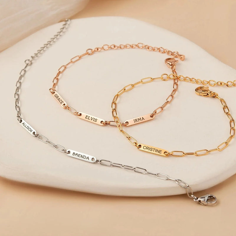 Mothers Day Gifts - Mom Bracelet Engraved Kids Name - Paperclip Chain Bracelet - Custom Name Bracelet - Multiple Name Bracelet New Mom Gift