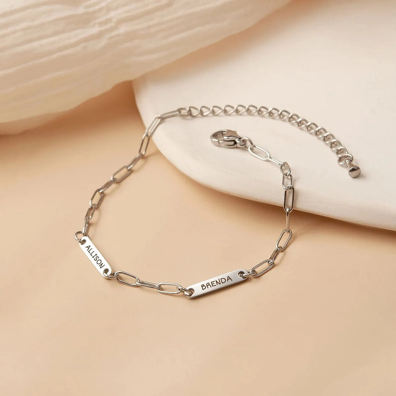 Mothers Day Gifts - Mom Bracelet Engraved Kids Name - Paperclip Chain Bracelet - Custom Name Bracelet - Multiple Name Bracelet New Mom Gift