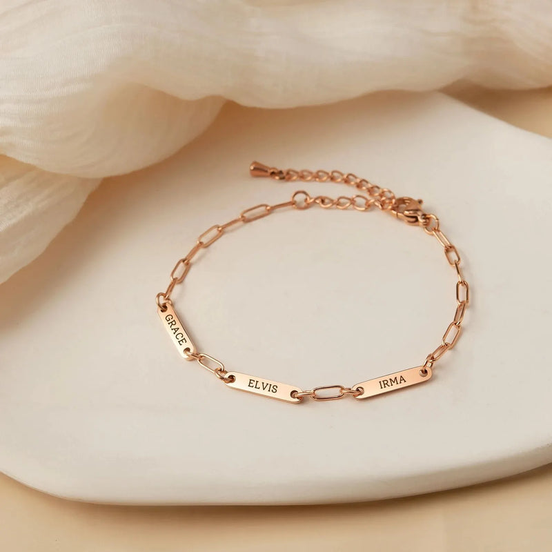 Mothers Day Gifts - Mom Bracelet Engraved Kids Name - Paperclip Chain Bracelet - Custom Name Bracelet - Multiple Name Bracelet New Mom Gift