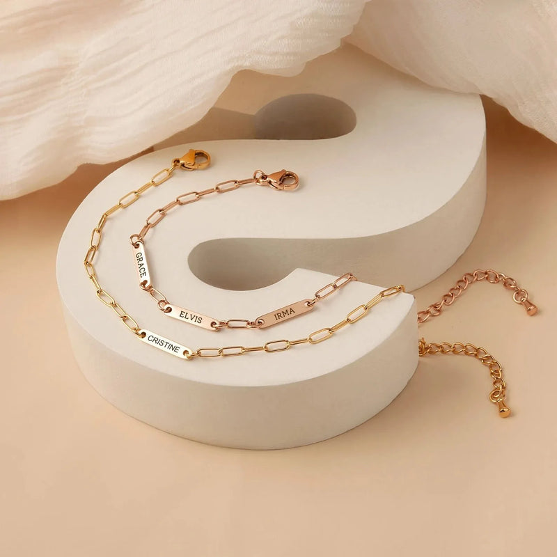 Mothers Day Gifts - Mom Bracelet Engraved Kids Name - Paperclip Chain Bracelet - Custom Name Bracelet - Multiple Name Bracelet New Mom Gift