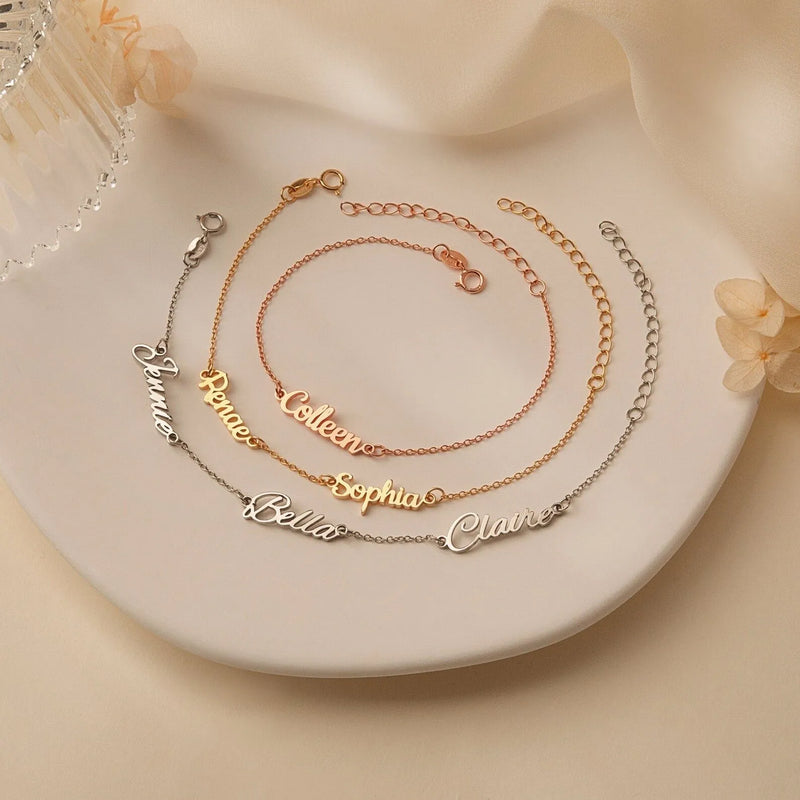 Name Bracelet for Women - Multiple Name Bracelet - Personalized Bracelet Name Bracelet 925 Sterling Silver - Baby Name Bracelet Gift for Mom