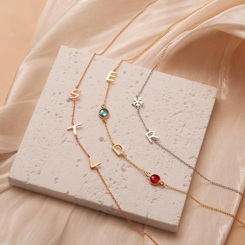 Sideways Initial Necklace - Custom Sideways Letter Necklace with Birthstone - Personalized Jewelry Mothers Day Gift - Mothers Gifts