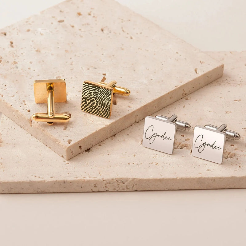Mens Memorial Gift - Fingerprint Cufflinks - Engraved Cufflinks Actual Signature - Handwriting Cufflinks - Personalized Gifts