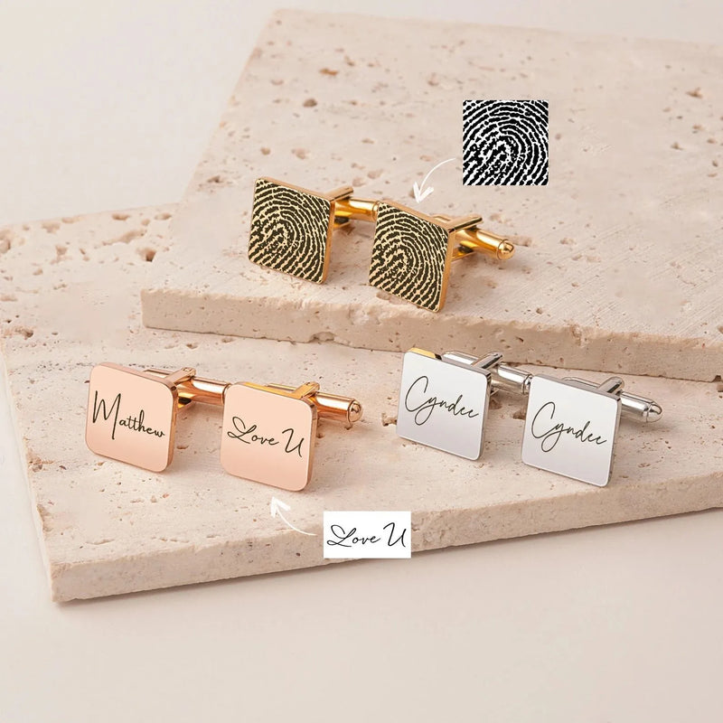 Mens Memorial Gift - Fingerprint Cufflinks - Engraved Cufflinks Actual Signature - Handwriting Cufflinks - Personalized Gifts