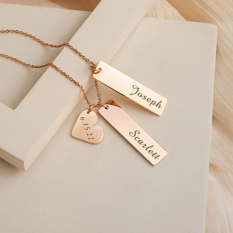 Best Friend Necklace - Custom Name Necklace - Engraved Charm Necklace Vertical Bar Name Necklace - Best Friend Graduation Gift