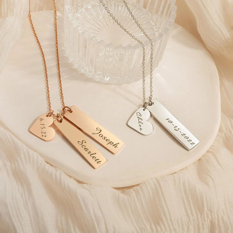 Best Friend Necklace - Custom Name Necklace - Engraved Charm Necklace Vertical Bar Name Necklace - Best Friend Graduation Gift