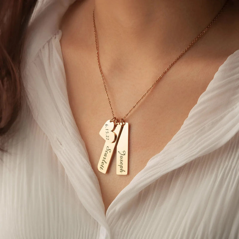 Best Friend Necklace - Custom Name Necklace - Engraved Charm Necklace Vertical Bar Name Necklace - Best Friend Graduation Gift