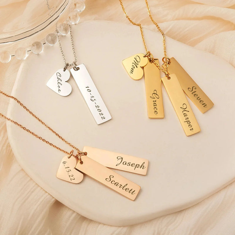 Best Friend Necklace - Custom Name Necklace - Engraved Charm Necklace Vertical Bar Name Necklace - Best Friend Graduation Gift