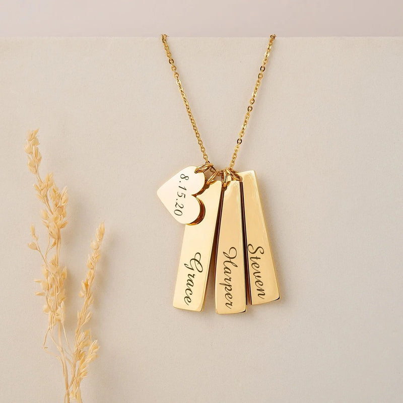 Best Friend Necklace - Custom Name Necklace - Engraved Charm Necklace Vertical Bar Name Necklace - Best Friend Graduation Gift