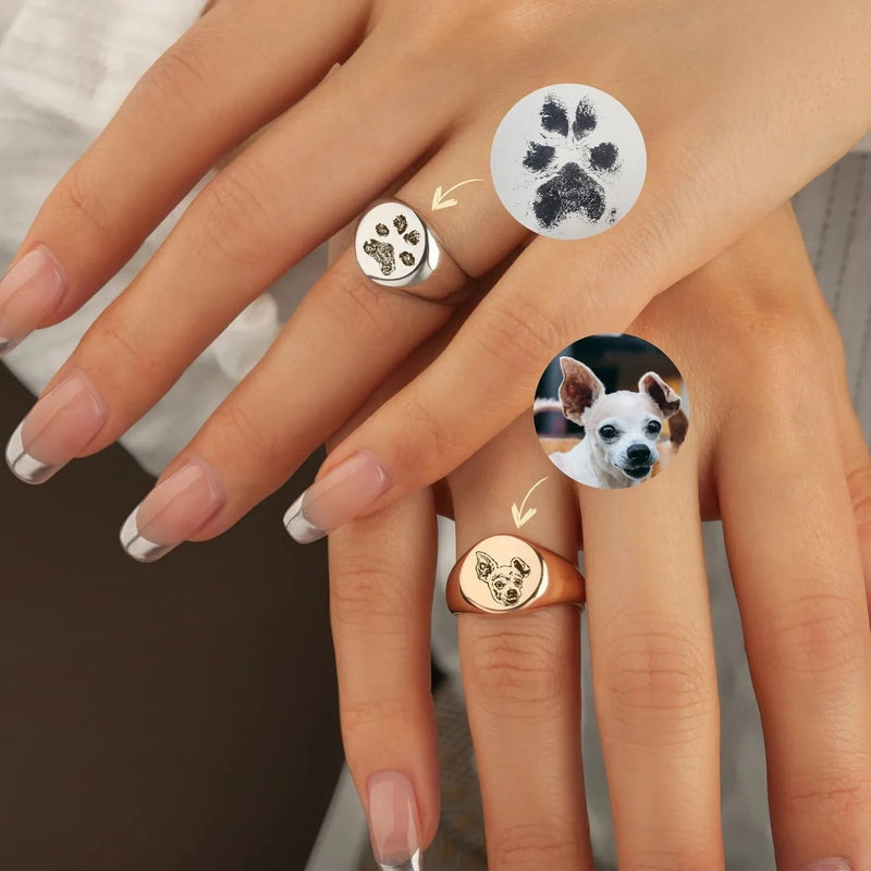 Dog Ring Mothers Day Gifts for Her - Signet Ring Women - Personalized Signet Ring - Custom Pet Portrait - Paw Print Ring - Pet Memorial Gift