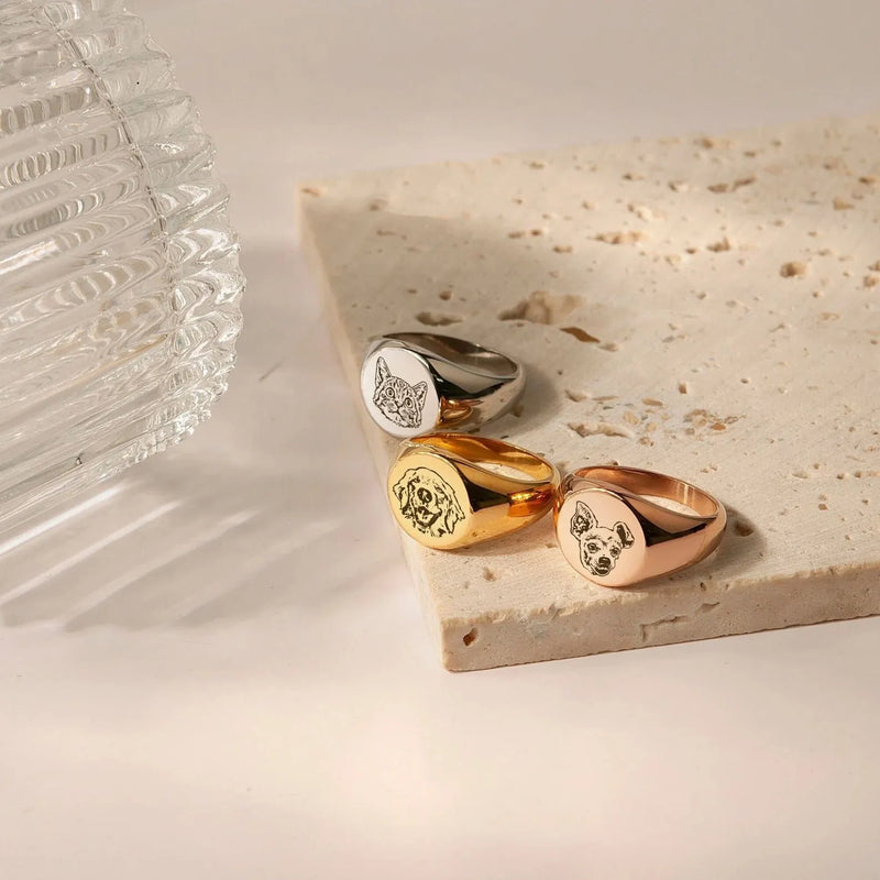 Dog Ring Mothers Day Gifts for Her - Signet Ring Women - Personalized Signet Ring - Custom Pet Portrait - Paw Print Ring - Pet Memorial Gift