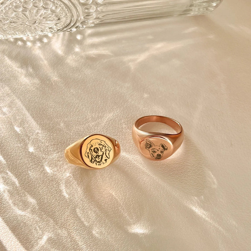 Dog Ring Mothers Day Gifts for Her - Signet Ring Women - Personalized Signet Ring - Custom Pet Portrait - Paw Print Ring - Pet Memorial Gift