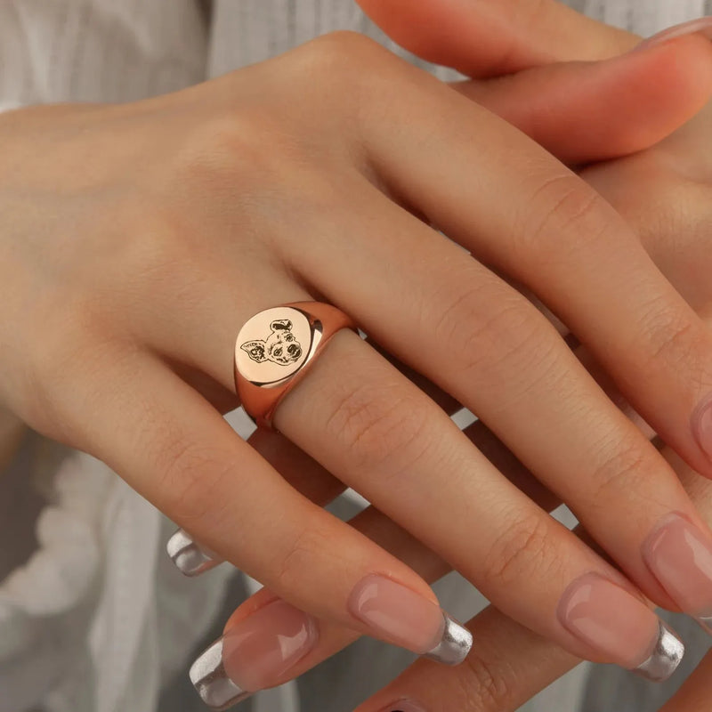 Dog Ring Mothers Day Gifts for Her - Signet Ring Women - Personalized Signet Ring - Custom Pet Portrait - Paw Print Ring - Pet Memorial Gift