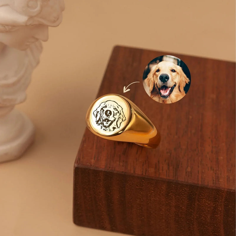 Dog Ring Mothers Day Gifts for Her - Signet Ring Women - Personalized Signet Ring - Custom Pet Portrait - Paw Print Ring - Pet Memorial Gift