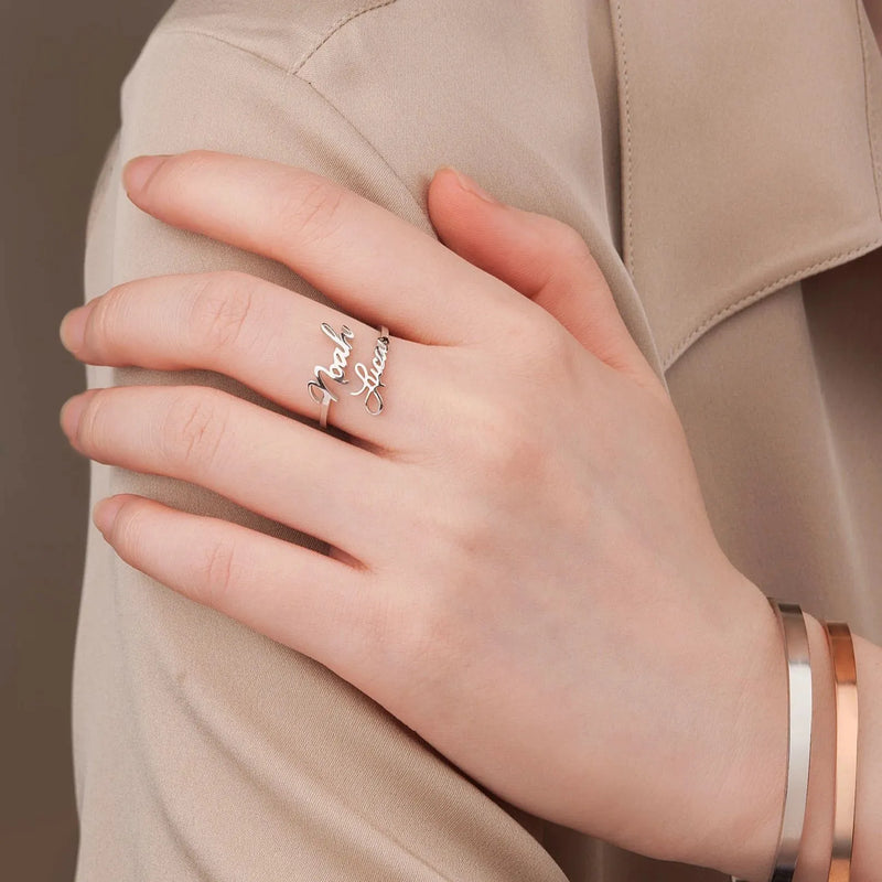 Double Name Ring Sterling Silver - Custom Name Ring - Two Name Ring - Mom and Daughter Name Jewelry - Mothers Day Gift For Mom From Daughter