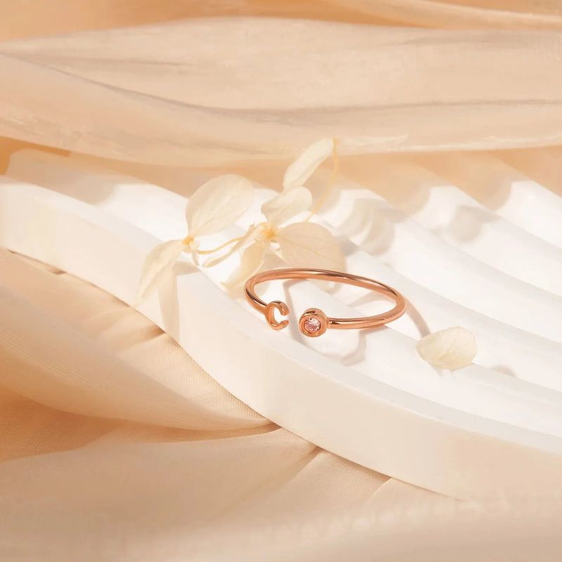 Initial Birthstone Ring - Custom Ring - Letter Ring - Initial Ring - Personalized Initial Ring in Sterling Silver - Birthday Gift for Her