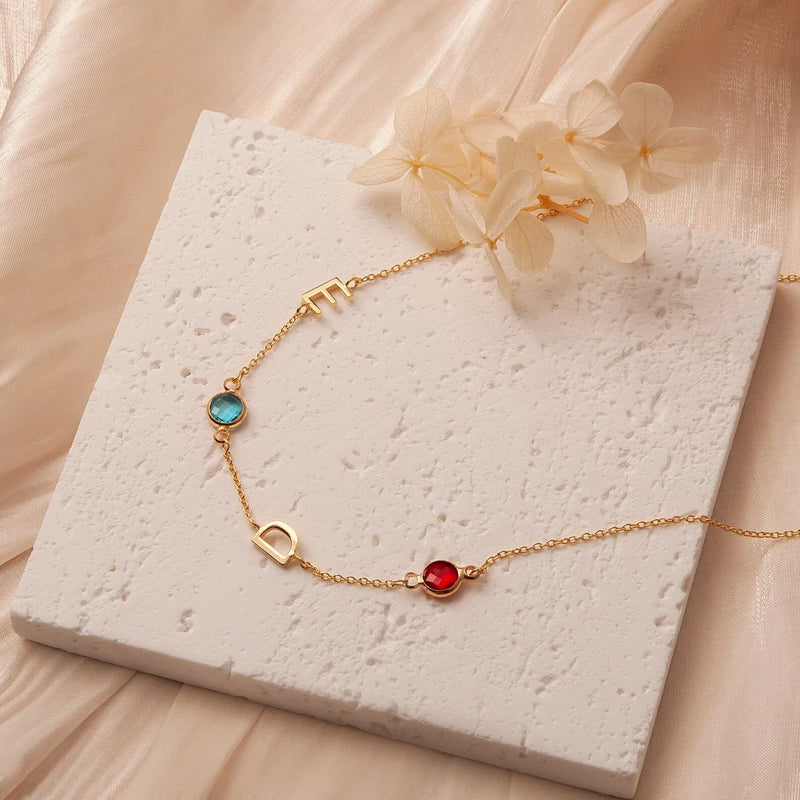 Sideways Initial Necklace - Custom Sideways Letter Necklace with Birthstone - Personalized Jewelry Mothers Day Gift - Mothers Gifts