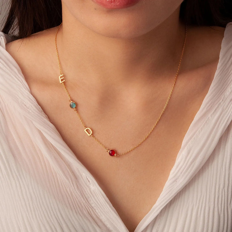 Sideways Initial Necklace - Custom Sideways Letter Necklace with Birthstone - Personalized Jewelry Mothers Day Gift - Mothers Gifts