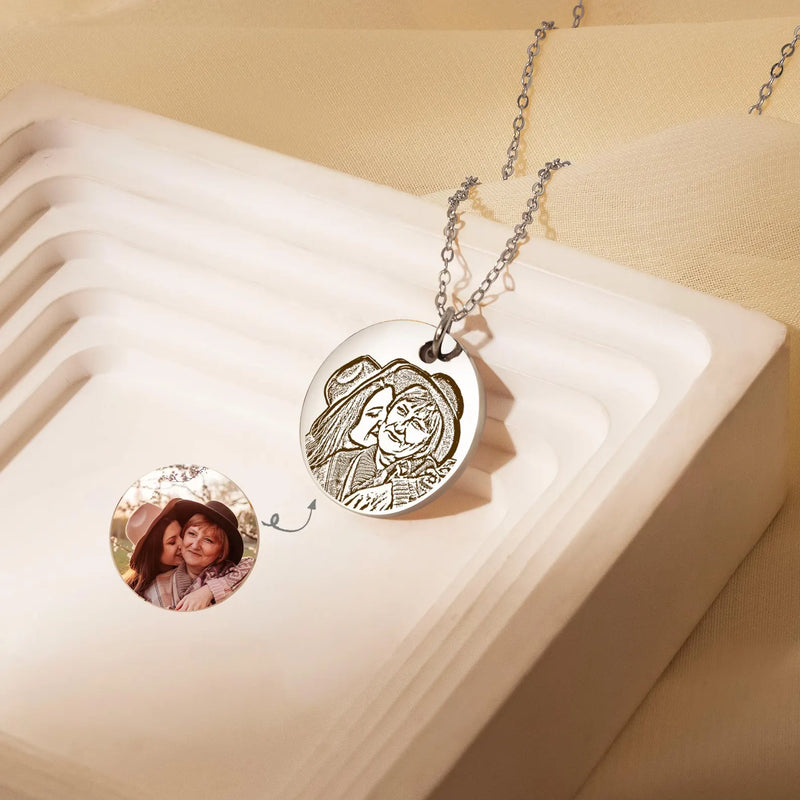 Gift For Mom - Photo Engraved Necklace - Mother and Daughter Photo Necklace - Mother and Child Necklace Personalized Mothers Day Portrait