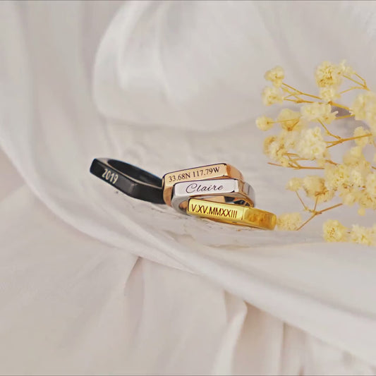 Mothers Day Gifts - Personalized Name Ring - Custom Horizontal Bar Ring - Engraved Name Ring Modern Bar Ring - Stackable Rings Gift for Mom